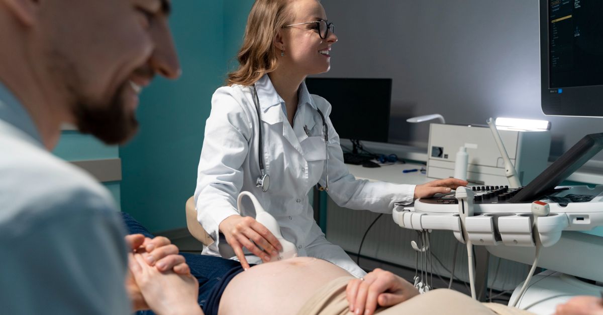 Gynecologist performing ultrasound consultation